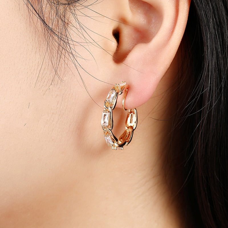 C-shaped Zirconia Brass Coil Earrings