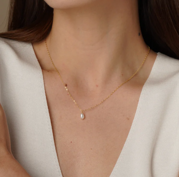 14K Gold Handmade Baroque Pearl Pendant Long Necklace