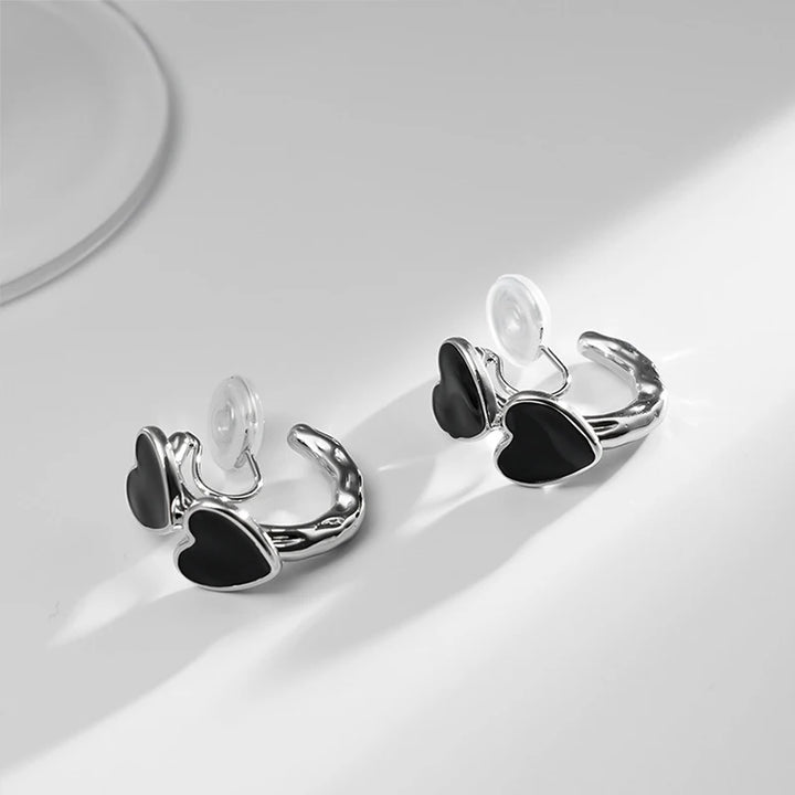 Black Heart Brass Coil Earrings