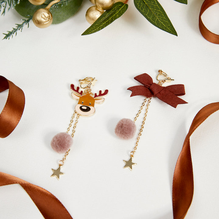Reindeer Holidays Clip on Earrings