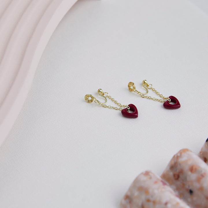 Red Heart Brass Coil Earrings