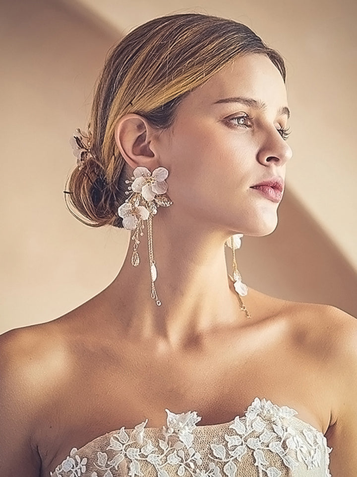 Handmade Bridal Shell Flower Earrings