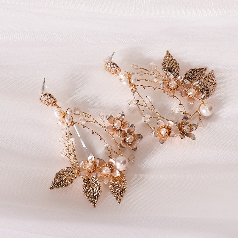 Handmade Bridal Leaves Earrings