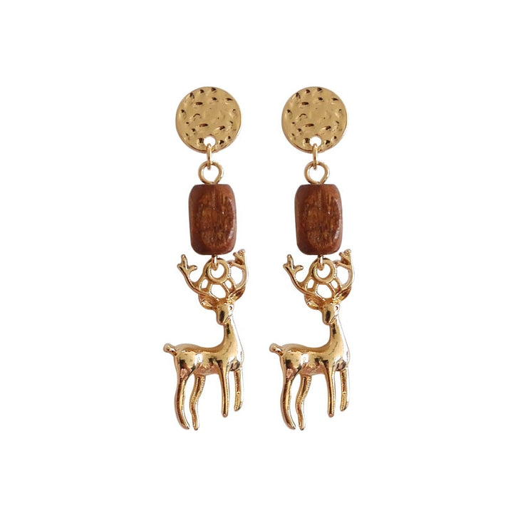 Wooden Golden Deer Clip on Earrings
