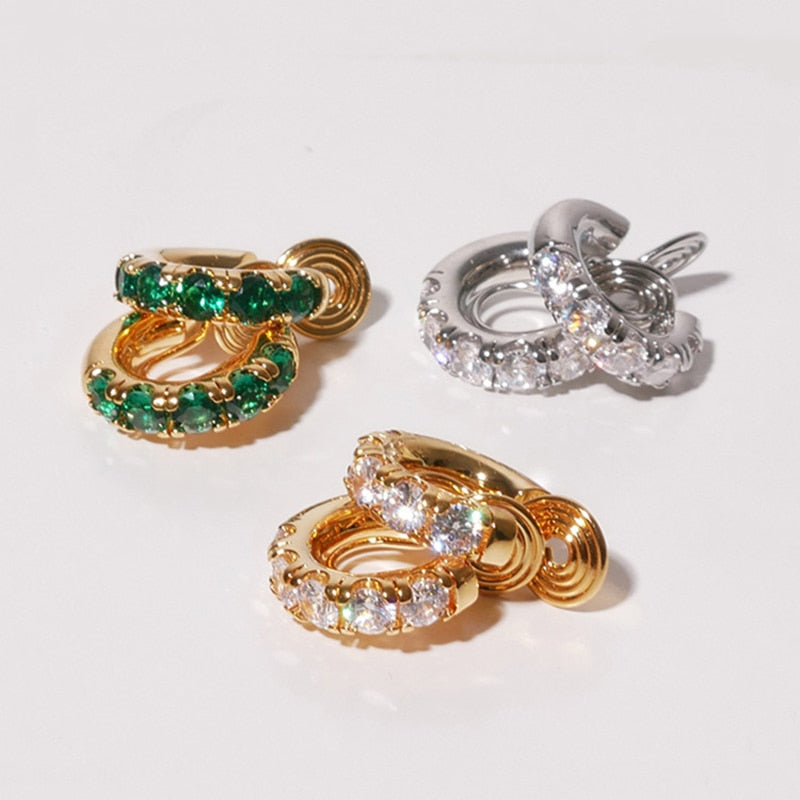 Huggie Zirconia Brass Coil Earrings