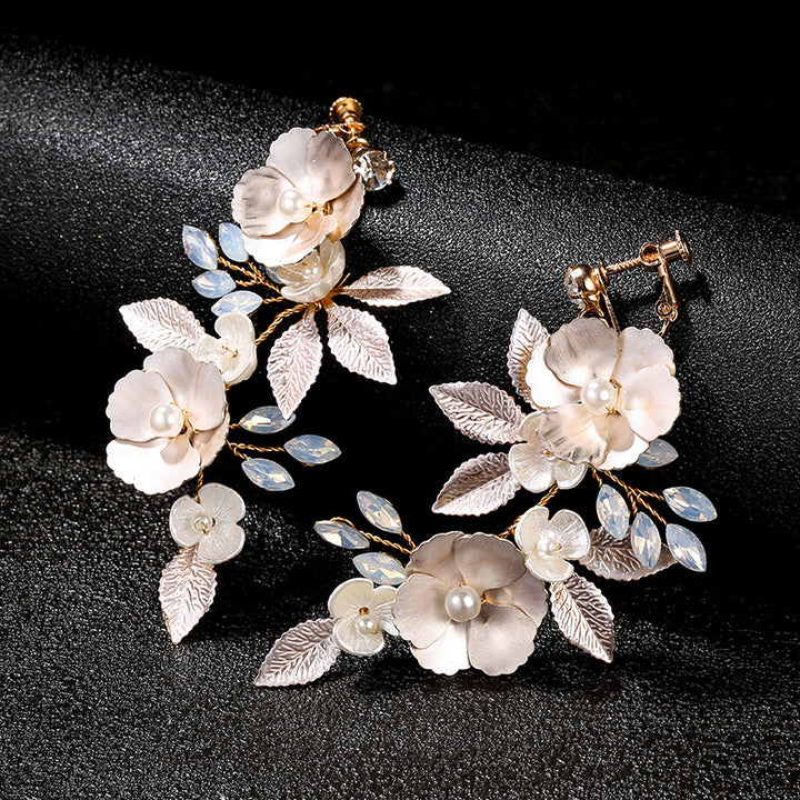 Handmade White Floral Bridal Earrings