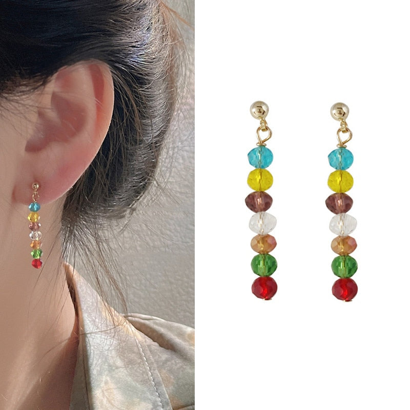 Rainbow Beads Clip on Earrings