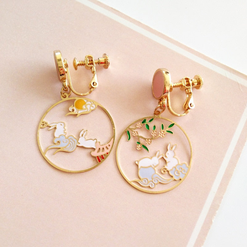 Rabbit and Cloud Clip On Earrings