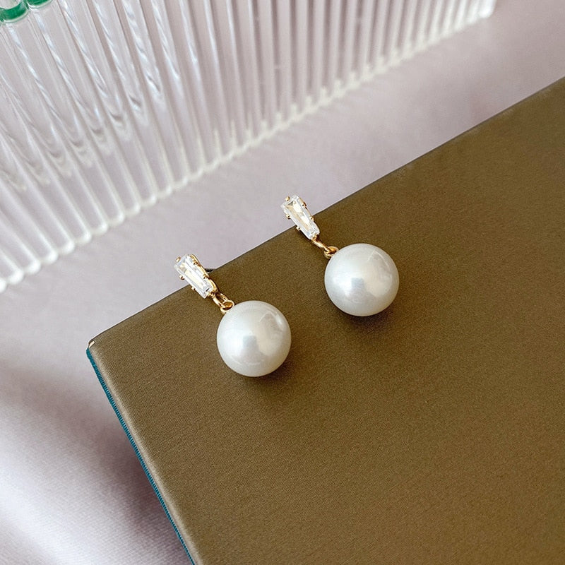 Crystal Pearl Brass Coil Earrings