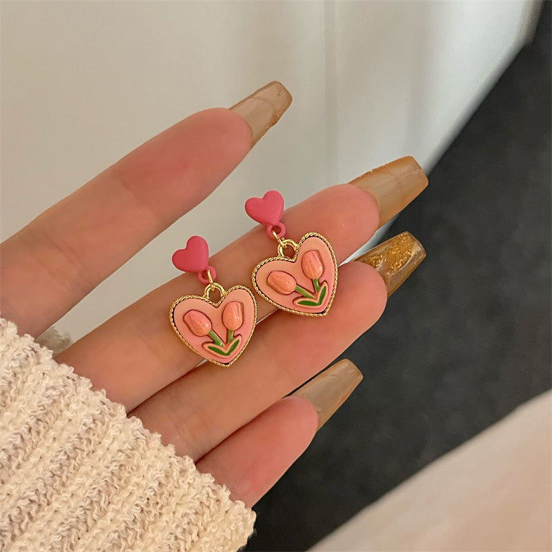 Pink Tulip Clip on Earrings