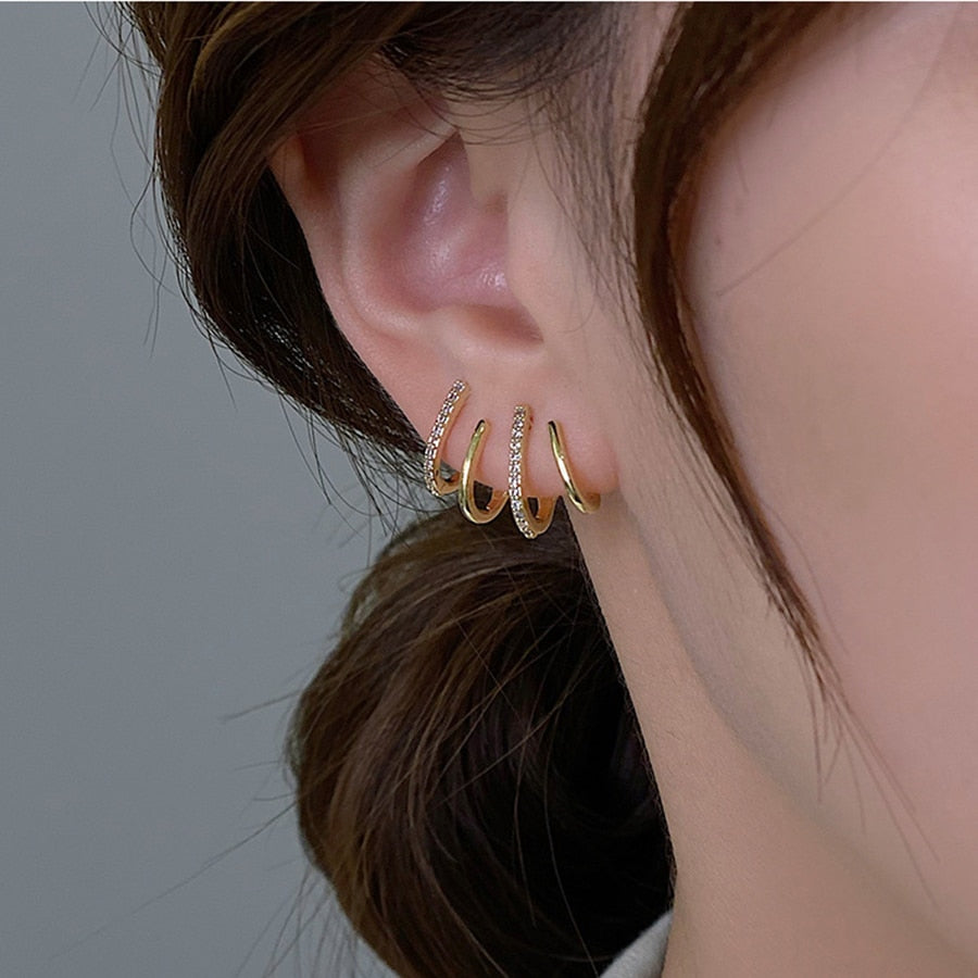 Hollow Crystal Zirconia Brass Coil Earrings