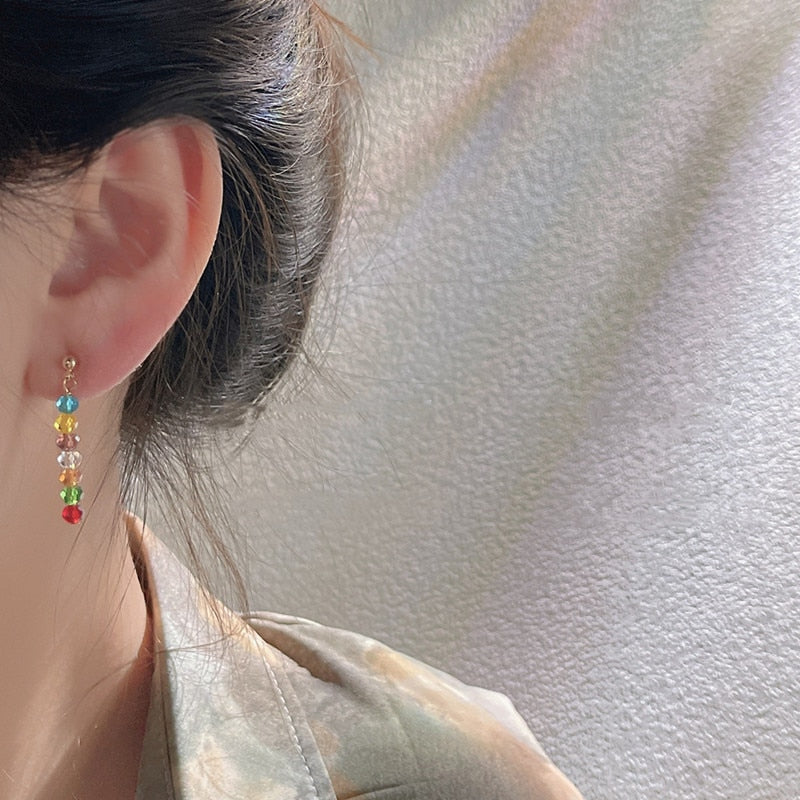 Rainbow Beads Clip on Earrings