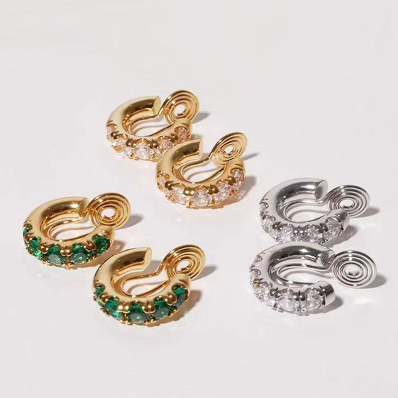 Huggie Zirconia Brass Coil Earrings