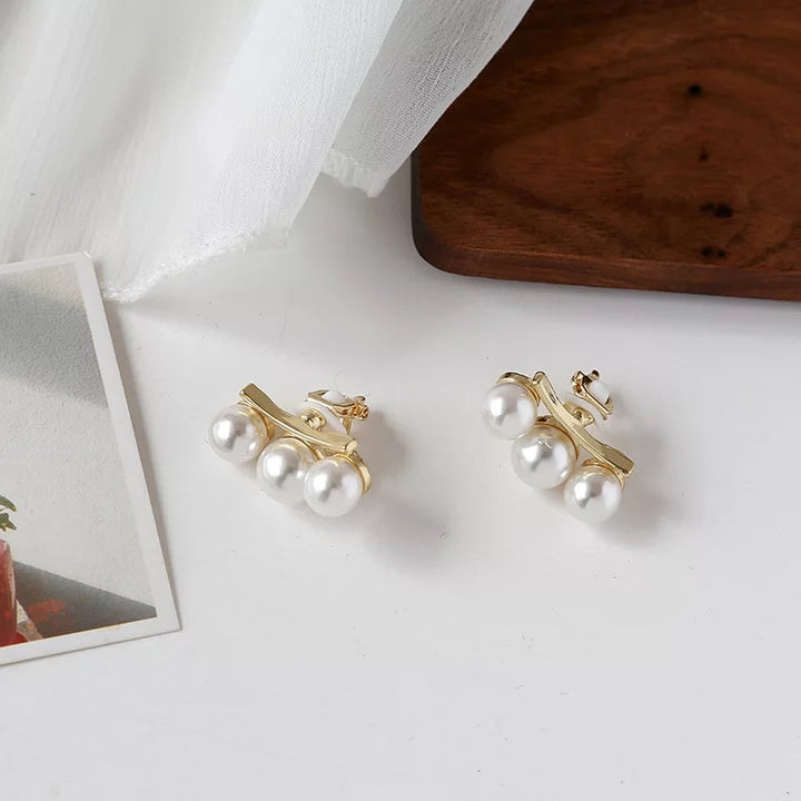 Three Tiny Pearls Clip on Earrings