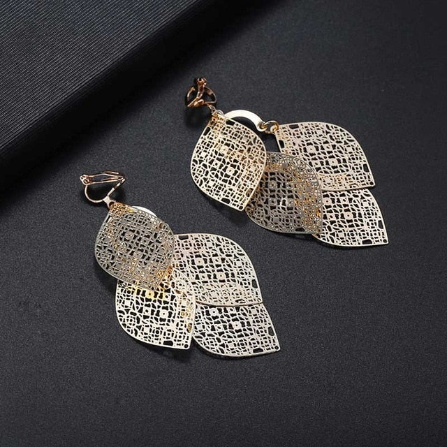 Multilayered Leaves Clip On Earrings