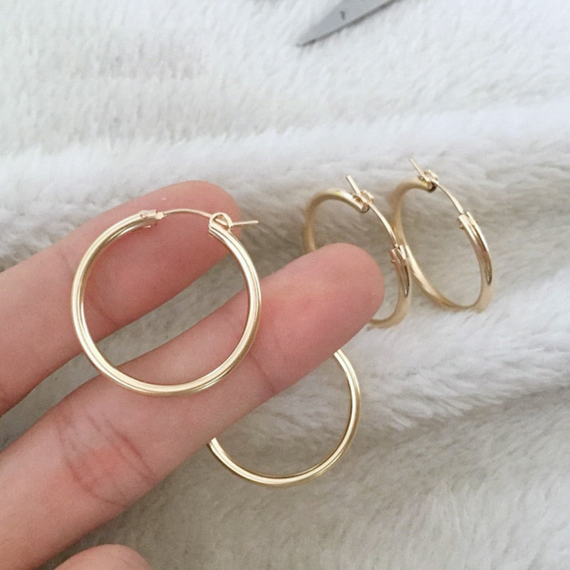 14K Gold Handmade Hoop Earrings 15 35 mm