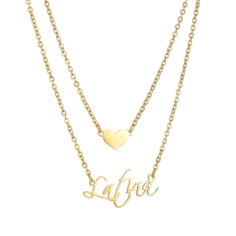 Minimal Personalised Name Necklace with Double Layer