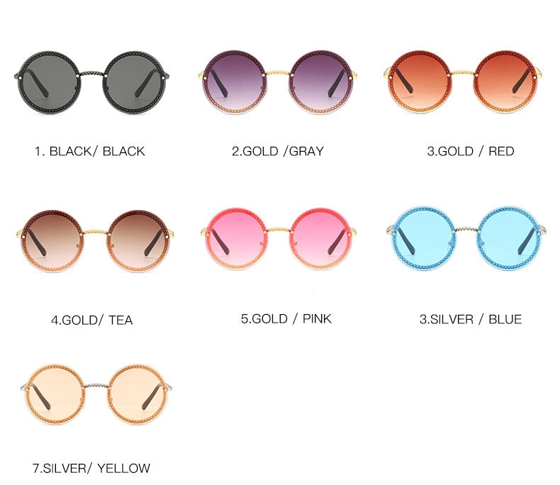 Rimless Round Sunglasses - Gray / Pink