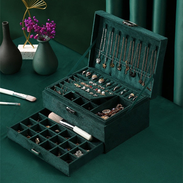 3-layers Green Stud Jewellery Organizer Large Ring Necklace Makeup