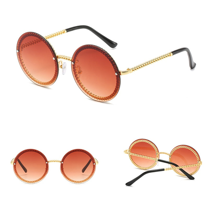 Rimless Round Sunglasses - Gold / Red