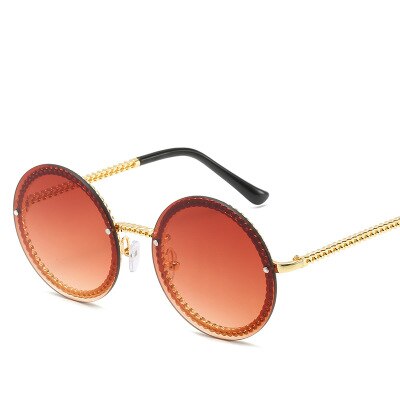 Rimless Round Sunglasses - Gold / Red