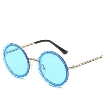 Rimless Round Sunglasses - Silver / Blue
