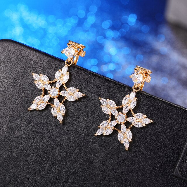 Snowflake Zirconia Clip on Earrings