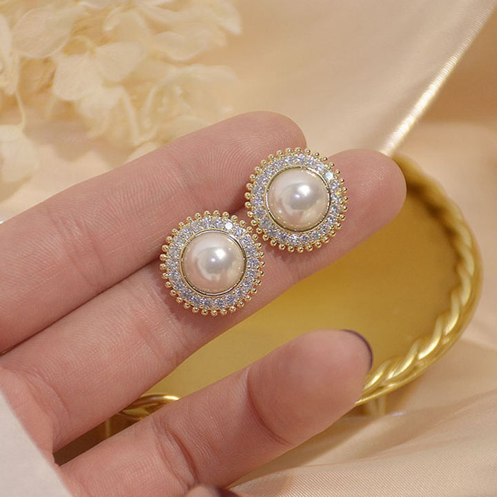 Crystal Round Pearl Clip on Earrings