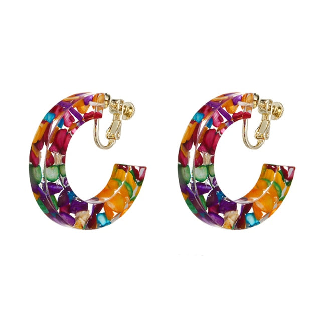 Colourful C Shaped Clip on Earrings