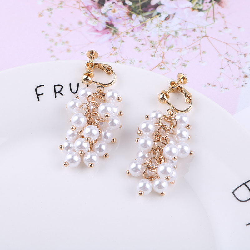 Pearl Grape Cluster Clip on Earrings