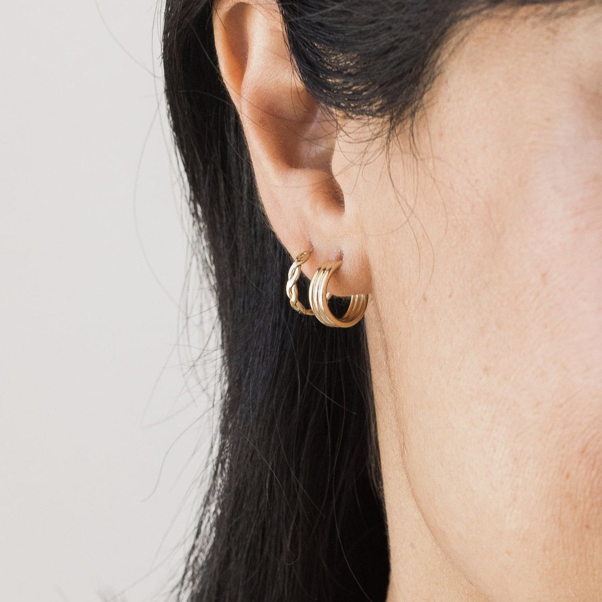 14k Gold Filled Small Chunky Triple Hoop Earrings