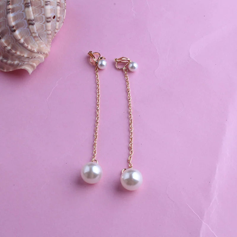 Long Pearl  Clip on Earrings