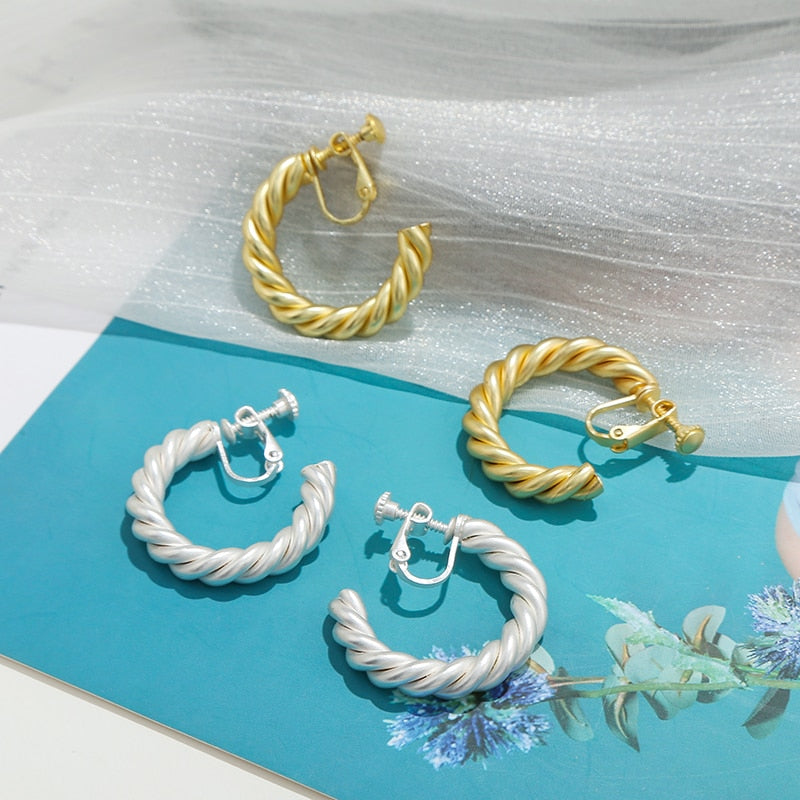 Twisted Wire Hoop Clip on Earrings