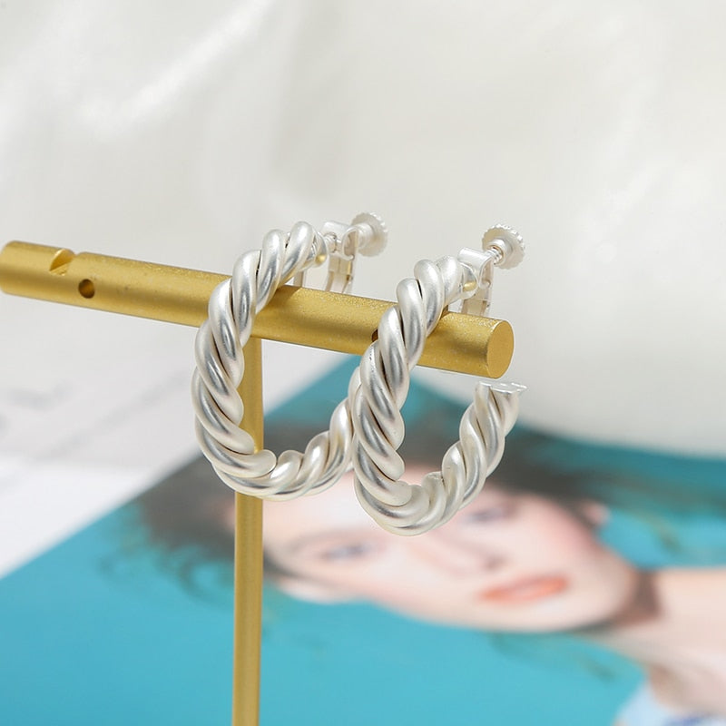 Twisted Wire Hoop Clip on Earrings