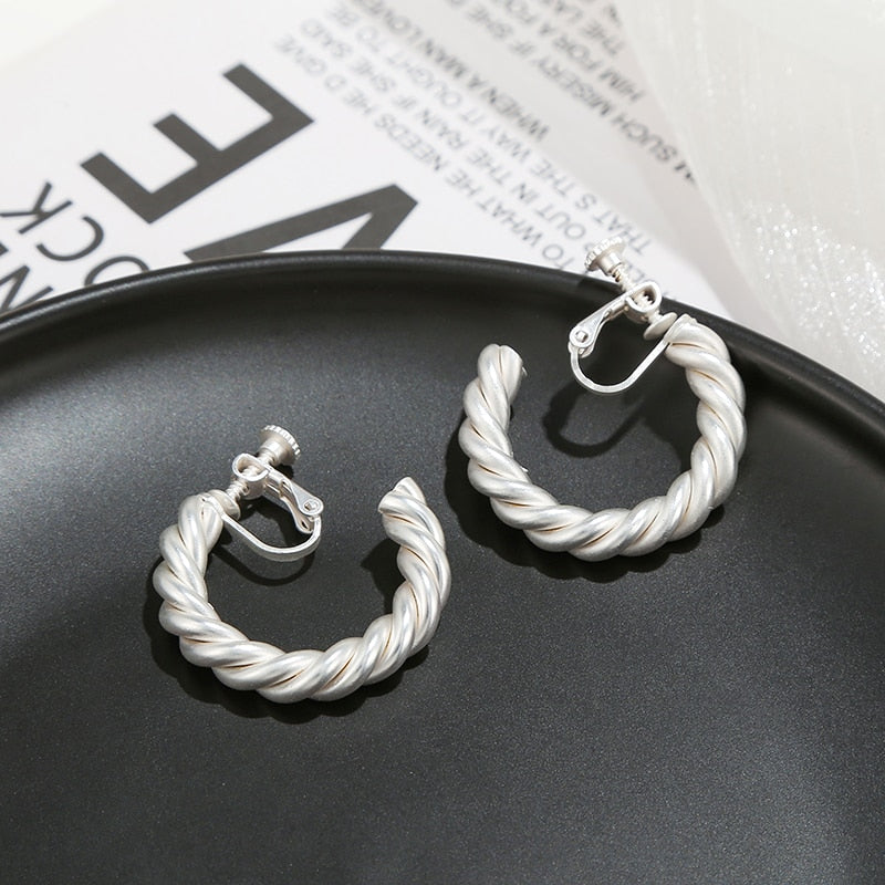 Twisted Wire Hoop Clip on Earrings