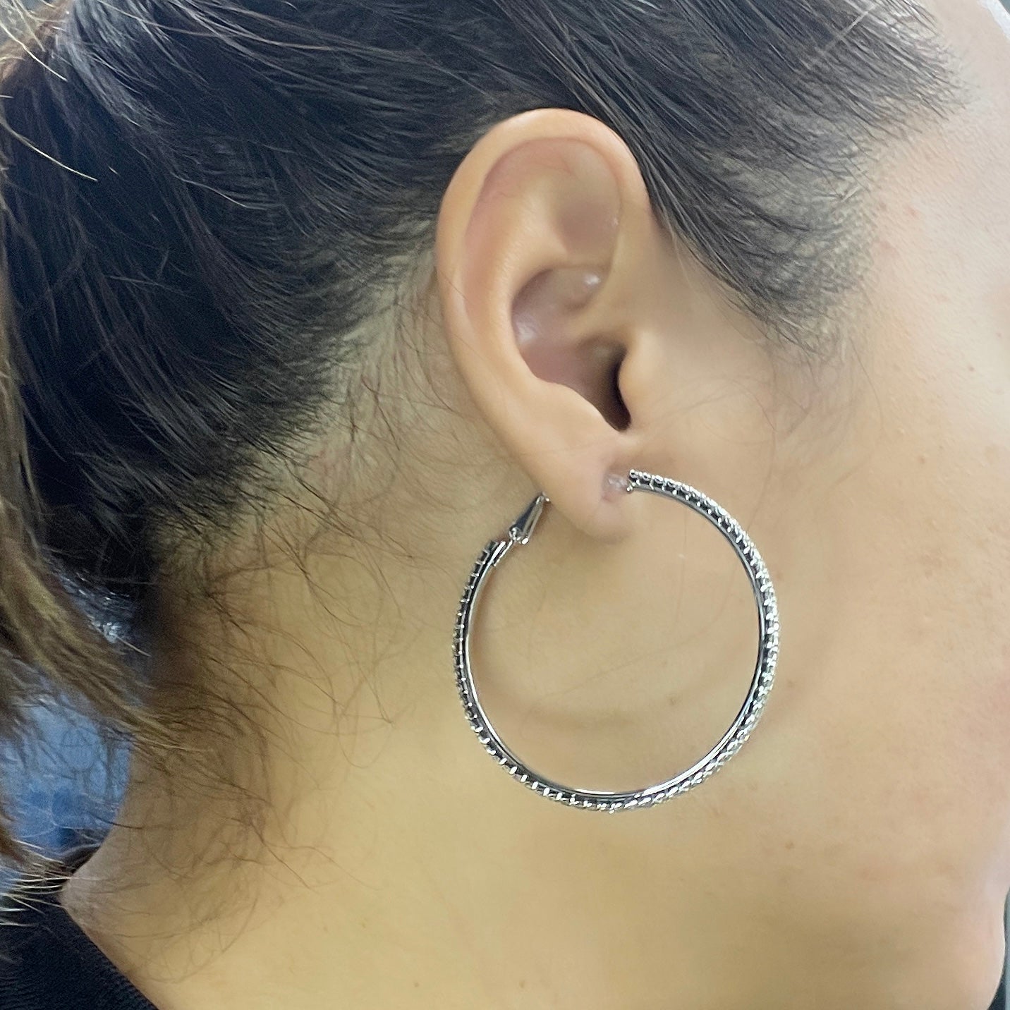 Crystal Big Round Clip On Earrings