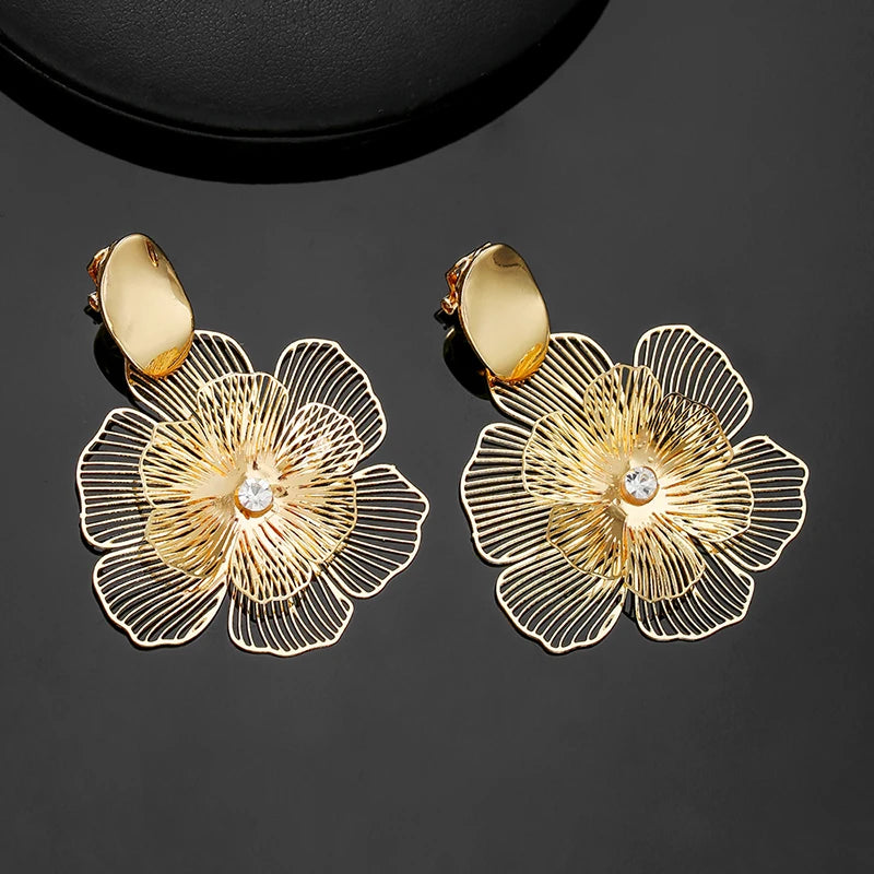 Metal Flower Clip on Earrings
