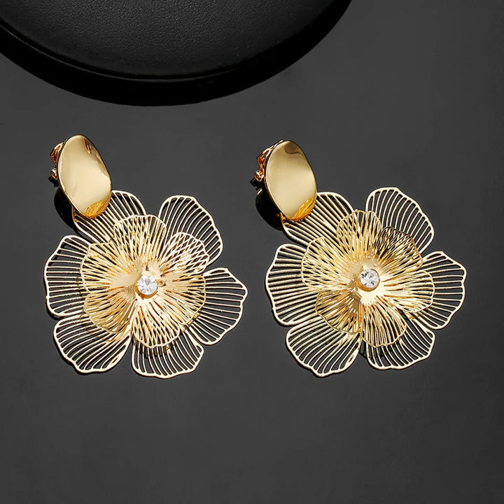 Metal Flower Clip on Earrings