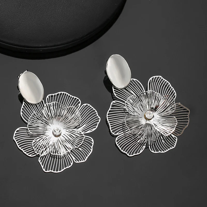 Metal Flower Clip on Earrings