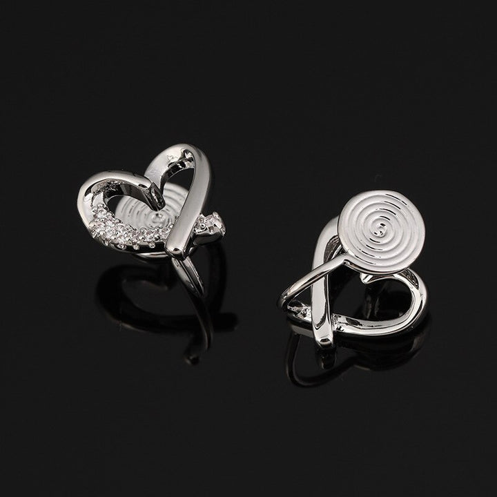 Zirconia Heart Brass Coil Earrings