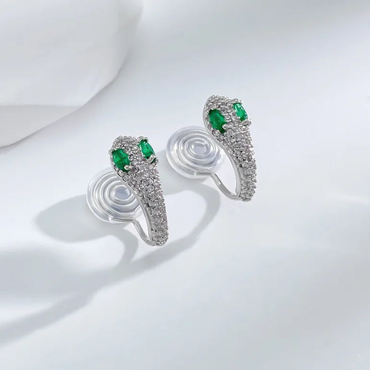 Silver Crystal Snake Brass Coil Earrings