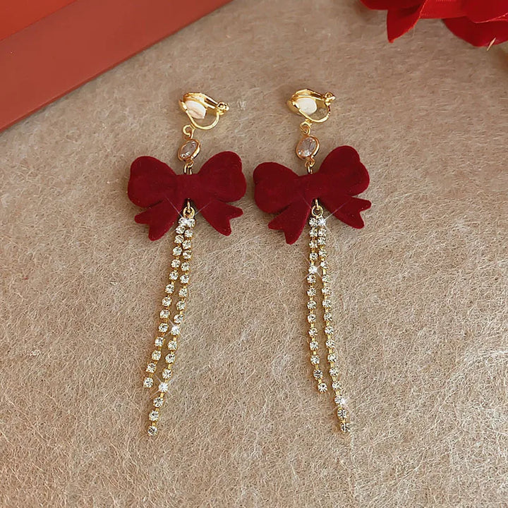 Velvet Christmas Bows Clip on Earrings