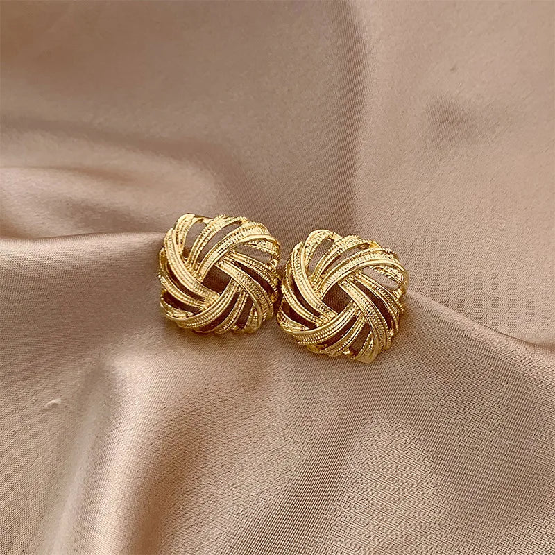 thumbnail image 2 of Vintage Ann Taylor Brushed Goldtone Geometric Clip On Earrings 2 of 11