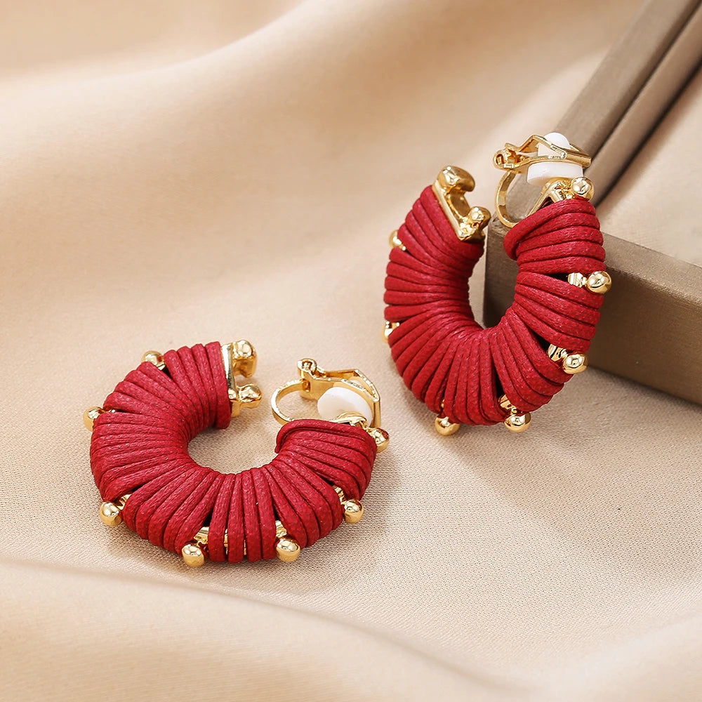 Wire Wrap Leather Hoop Clip on Earring
