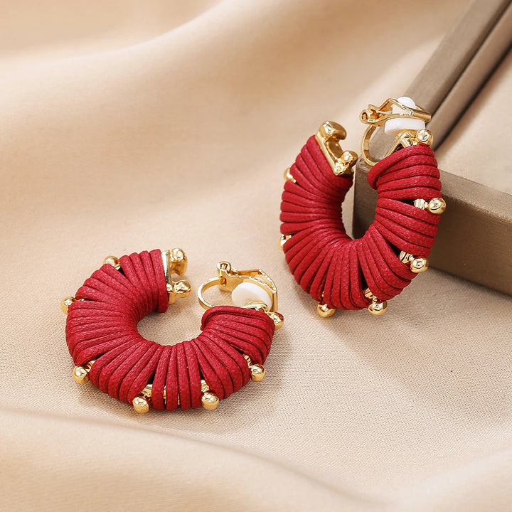 Wire Wrap Leather Hoop Clip on Earring