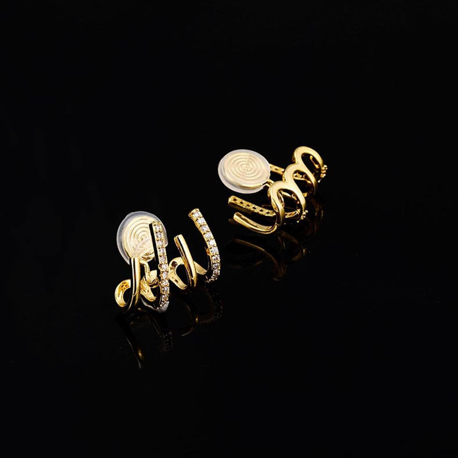 Hollow Crystal Zirconia Brass Coil Earrings