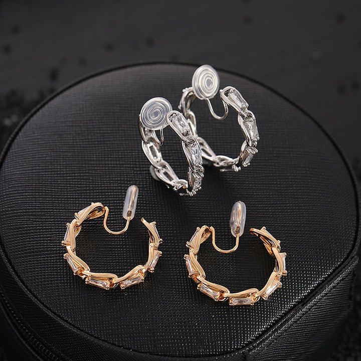 C-shaped Zirconia Brass Coil Earrings