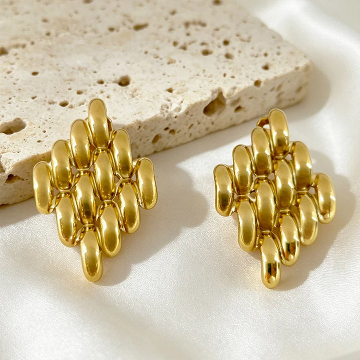18K Gold Plated Rhomboid Clip on Earrings