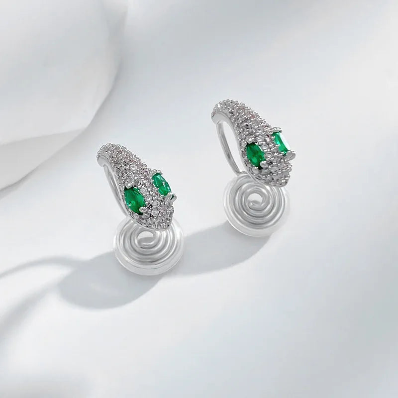 Silver Crystal Snake Brass Coil Earrings