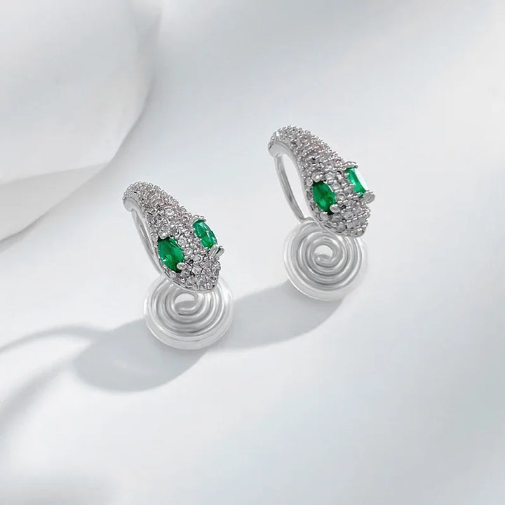 Silver Crystal Snake Brass Coil Earrings